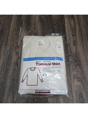Vintage Montgomery Ward Mens Large Thermal Knit Long Sleeve Shirt White USA